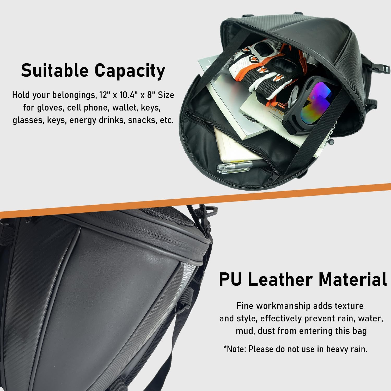 Motorcycle Tail Bag Multifunctional Rear Seat Storage Saddle Bag Motorbike Tank Bag with Shoulder Strap, Black