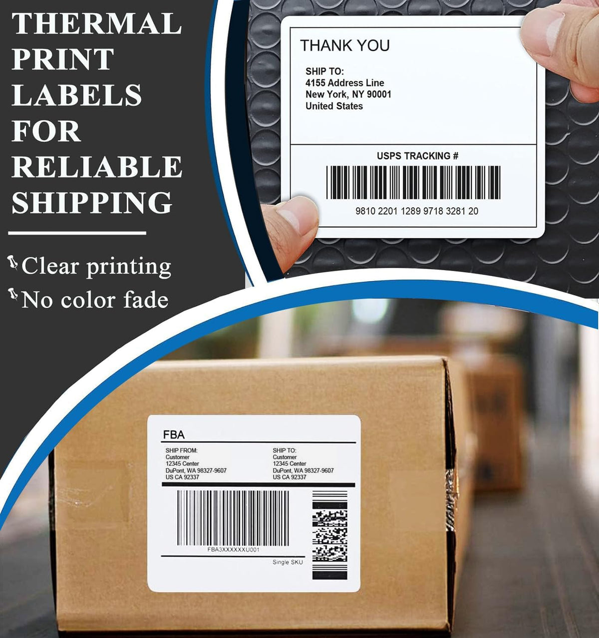 4" x 4" Thermal Labels Printable Shipping Label Stickers with Strong Adhesive, Large White Sticker Square Labels for