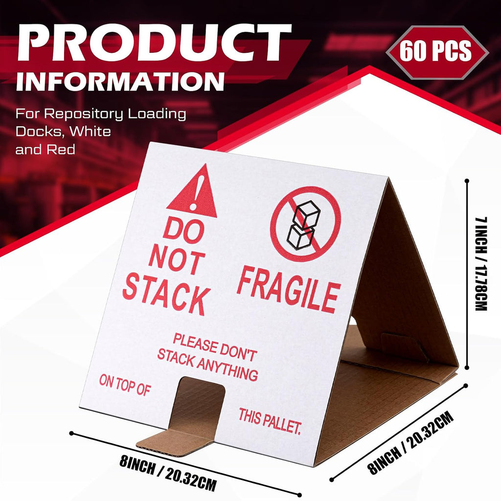 60 Pcs Do Not Stack Pallet Cones 8 x 8 x 7" Do Not Stack Cones Corrugated Cardboard, Red White Safe Shipping and
