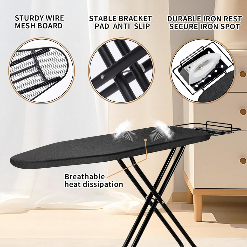 Ironing Board, 43x14 Inch Iron Board with Steam Rest, Heavy Duty Metal Frame Legs Ironing Table with Heat Resistant