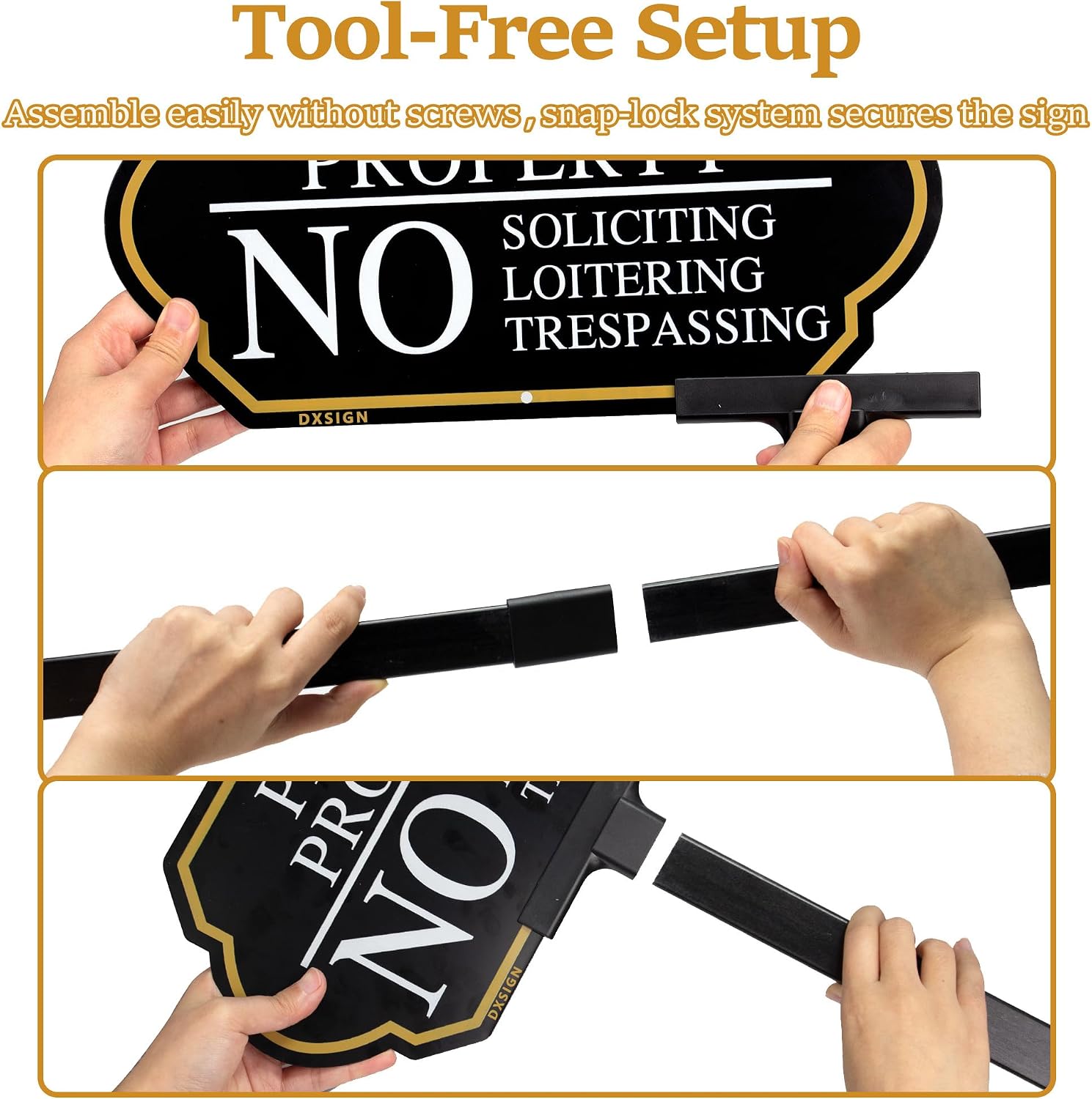 Large Private Property No Soliciting Yard Sign - Elegant Black with UV Protection, 14x7 Inch/35 inch Height, Durable
