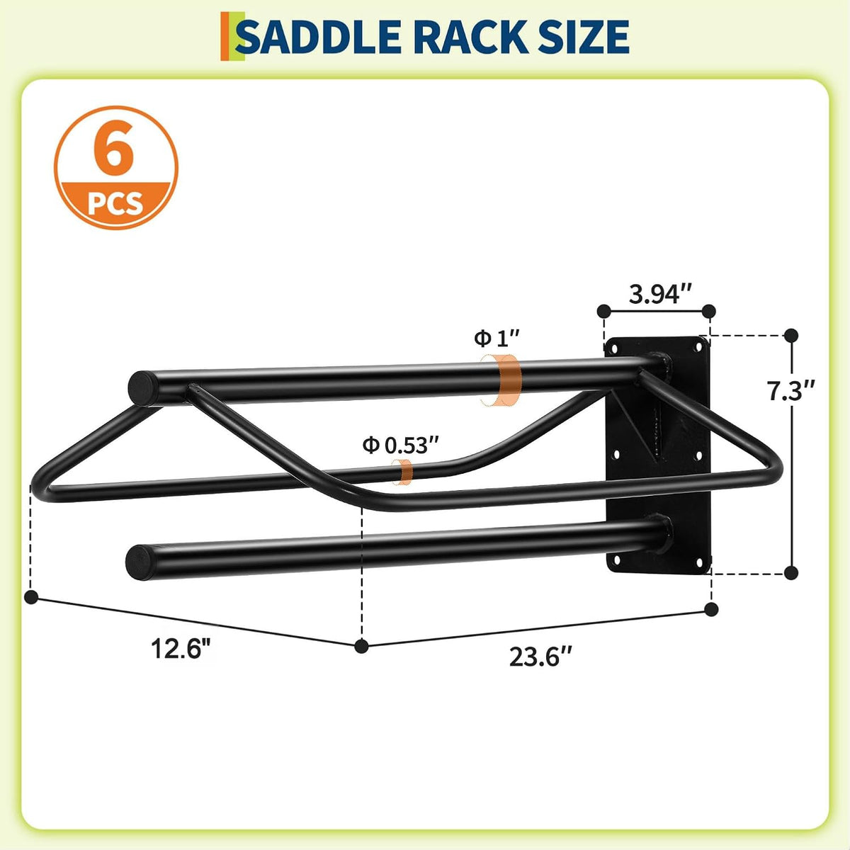 6 Pack Wall Mounted Saddle Rack with Double Pad Bar Heavy Duty Carbon Steel Saddle Stand for English & Western