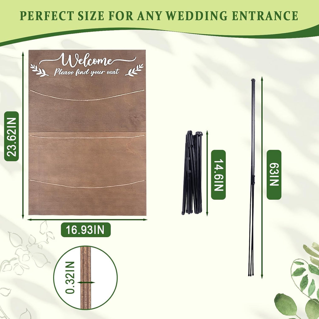 Wooden Wedding Seating Chart Board, Two Connectable Panels (23.7"×17"), 0.32" Thick, Foldable Design with Metal