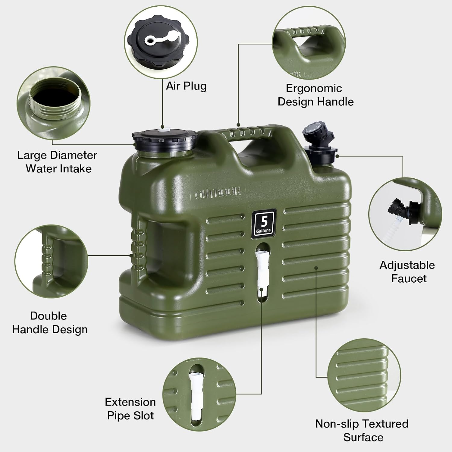 5 Gallon Water Jug, Camping Water Container BPA Free Water Storage with Spigot No Leakage Portable Emergency Water