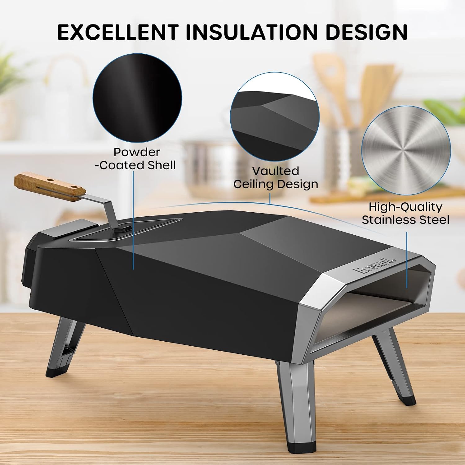 12 inch Wood Pellet Pizza Oven Outdoor, Portable Wood Fired Pizza Oven with Stone, Stainless Steel Camping Pizza Oven