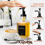 Coffee Syrup Dispenser, Coffee Bar Accessories 16.9 fl oz/500ml, Glass Syrup Dispenser with Pump Dispenser, Labels