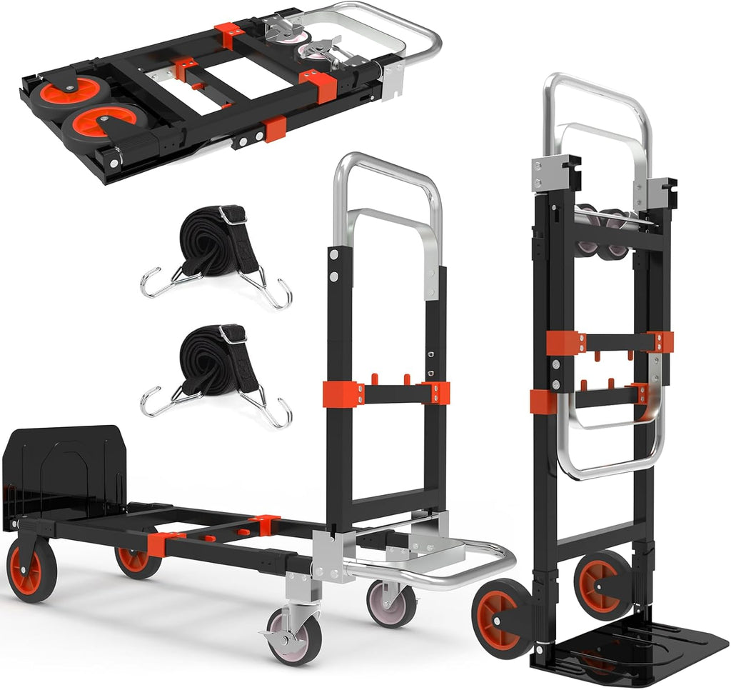 3-in-1 Folding Hand Truck, 500 lb Heavy Duty Steel Dolly | Convertible Hand Truck Dolly with Telescoping Handle