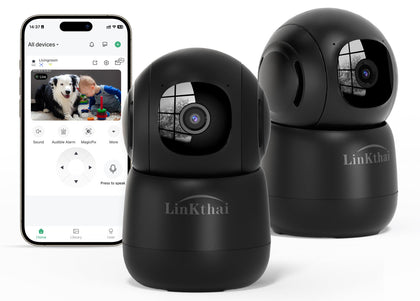 Indoor Security Camera 2K Pet Camera 2.4 GHz Dog Camera Black 2 Pack