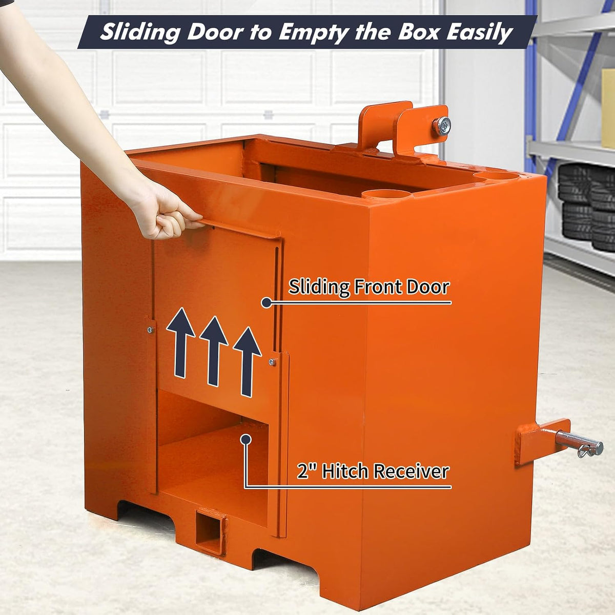 3 Point Ballast Box for Tractor Category 1, 800 LBS Capacity 5 Cu.ft Volume, Heavy Duty Steel with Standard 2" Hitch
