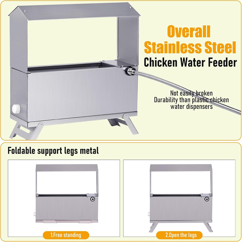 Stainless Steel Automatic Chicken Waterer, Hands-Free Hydration