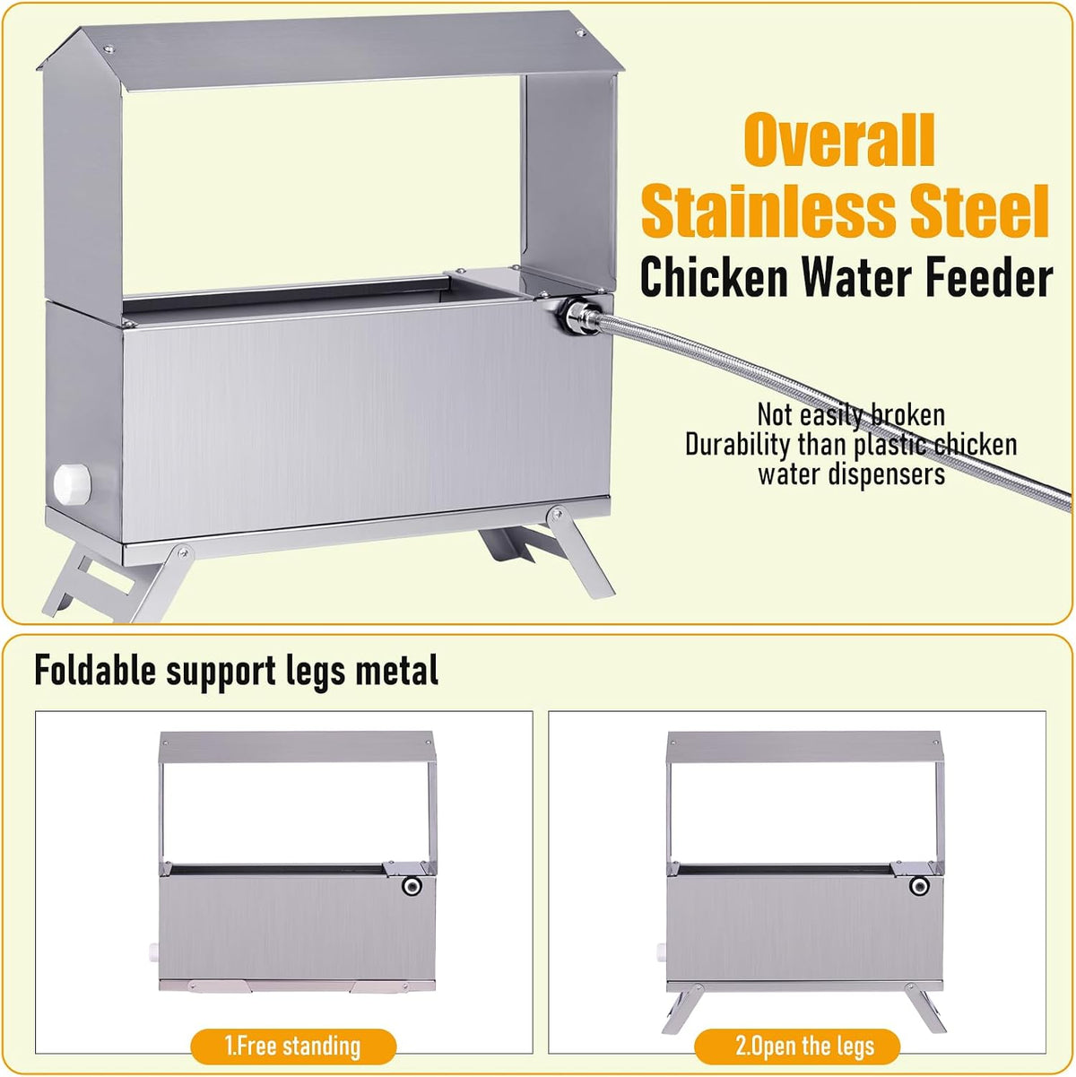 Stainless Steel Automatic Chicken Waterer, Hands-Free Hydration