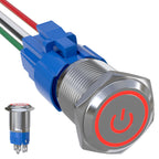 EBILNVKE 16mm Latching Push Button Switch 5A 12V Power Symbol LED Ring SPDT