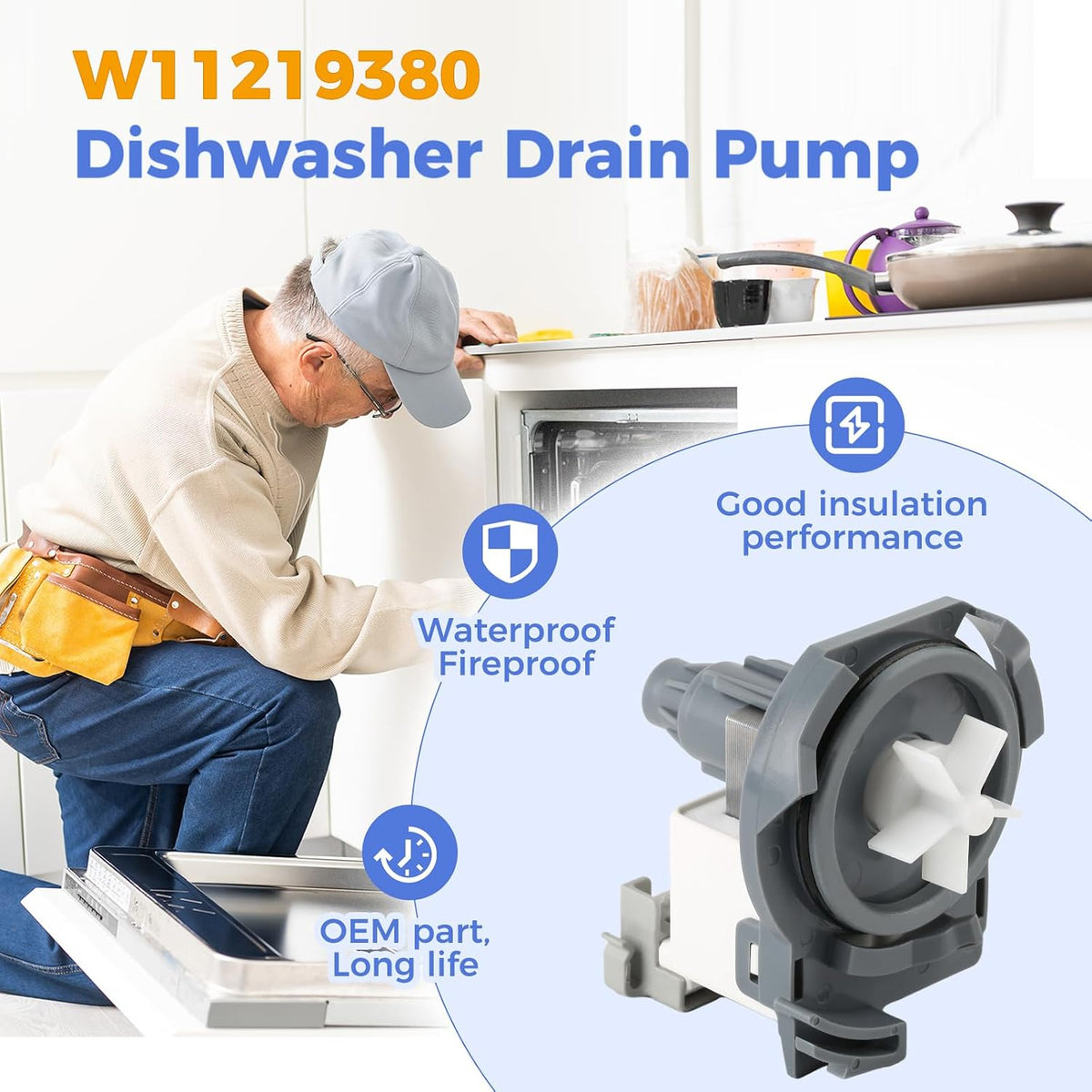 W11219380 Dishwasher Drain Pump for Whirlpool