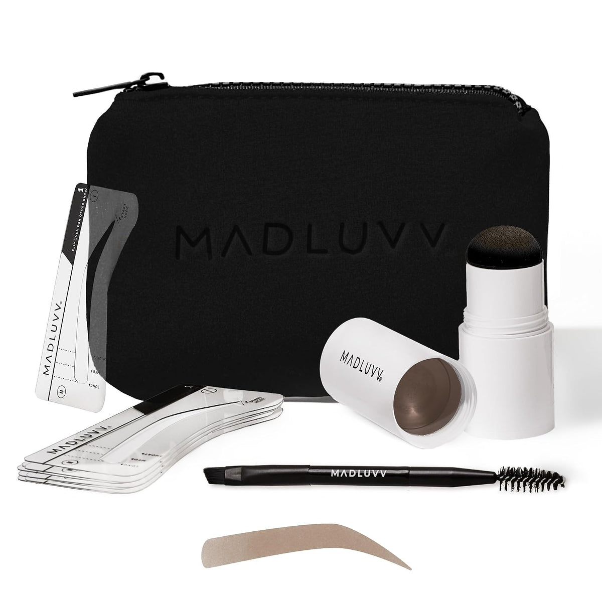 Brow Stamp Kit, 9 Stencils & Pomade for Sparse Brows(Soft Brown)