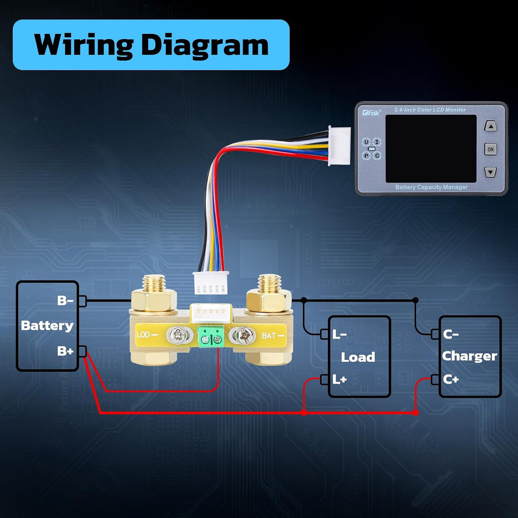 Coulometer, DC 8-100V 100A Battery Monitor 12V 24V 36V 48V 60V Volt Amp Watt Meter, 2.4 inch LCD Color Screen