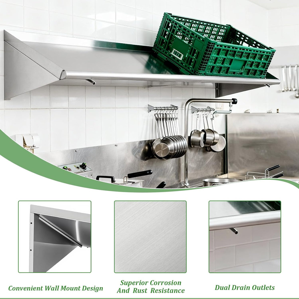 Otooling 63" x 22.5" Stainless Steel Wall Mounted Dish Drying Rack Shelf