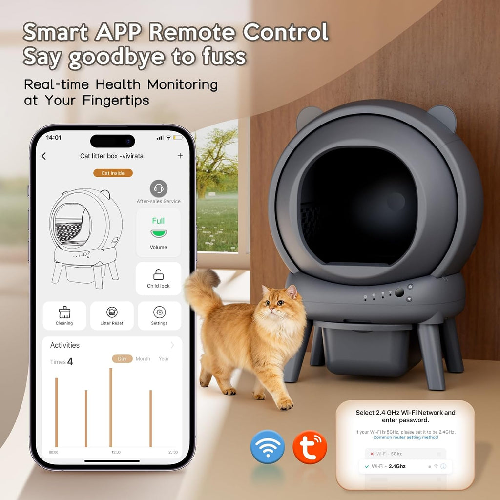 Self Cleaning Litter Box, Dual Safety Sensors, App Control, Gray