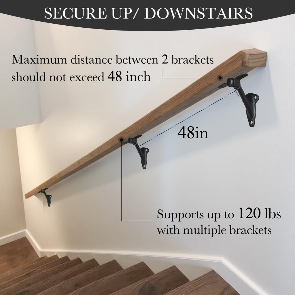 Handrail Bracket for Stairs, Matte Black, 3 Pack