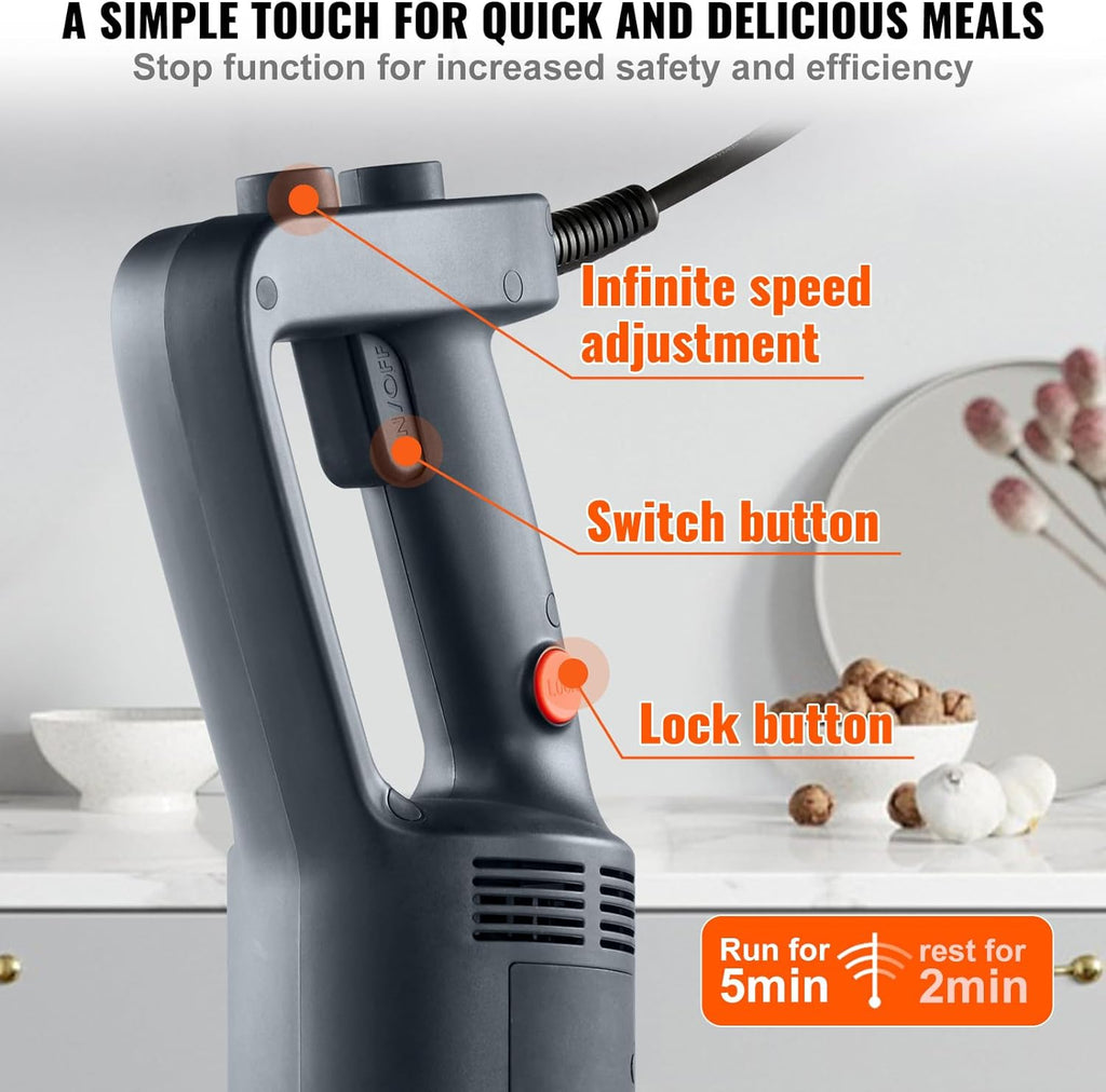 Commercial Immersion Blender, 750W, 12" Heavy Duty Hand Mixer, Variable Speed, 304 Stainless Steel Blade, Multi-Purpose