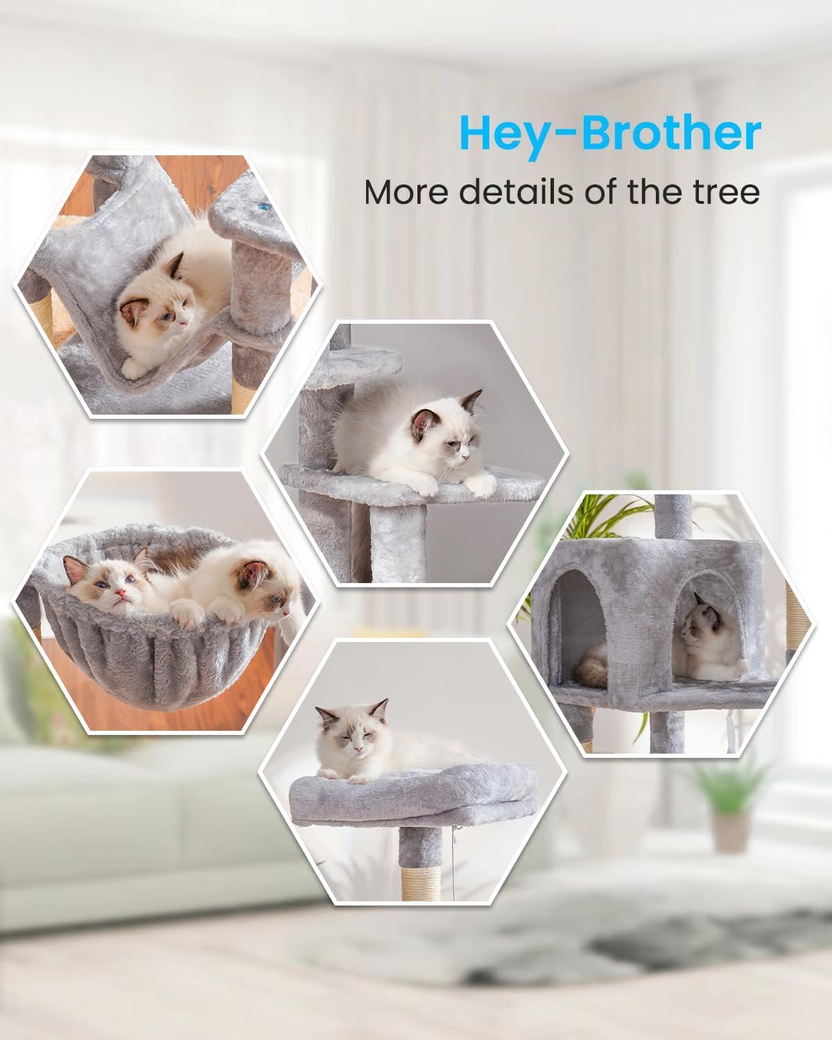 Cat Tree with Large Hammock, Multi-Level Cat Tower for Indoor Cats, Cat Condo with Sisal-Covered Scratching Posts and