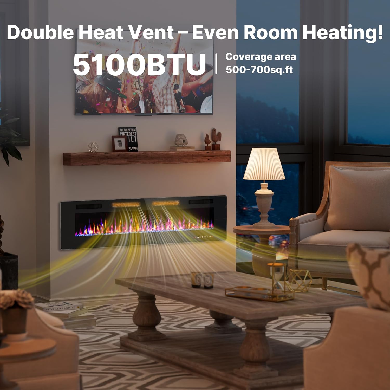 60" Electric Fireplace Recessed Wall Mounted, Ultra Thin Linear Fireplace Inserts,12 Flame Colors, Timer, Remote &