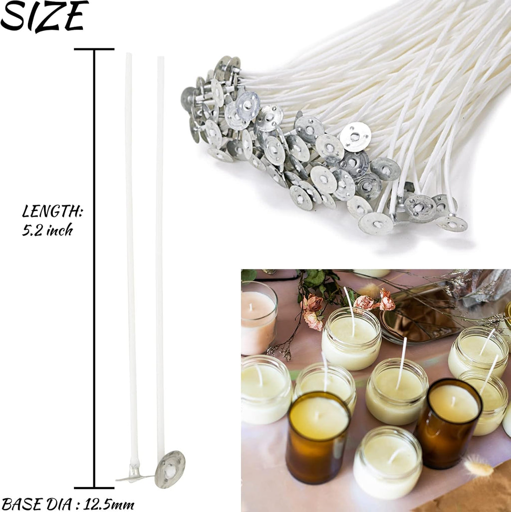Candle Making Kit, 60pcs Candle Wicks, 60pcs Candle Wicks Sticker, 1pc Candle Wax Pouring Pot, 2pcs 3-Hole Wicks