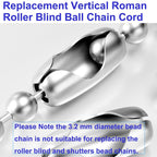 10 Feet Beaded Ball Chain, 4.5mm Stainless Steel Bead Pull Chain Extension with 12PCS Connectors for Window Roller Chain Replacement, Plumbing and Equipment Labeling (Silver)
