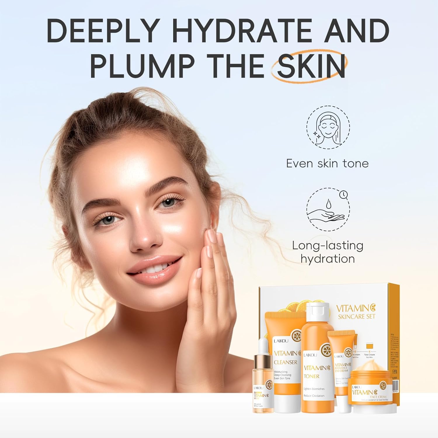 Vitamin C Skin Care, Skin Care Set with Cleanser, Toner, Serum, Eye Cream, Face Cream for Women Teen Girls Mom