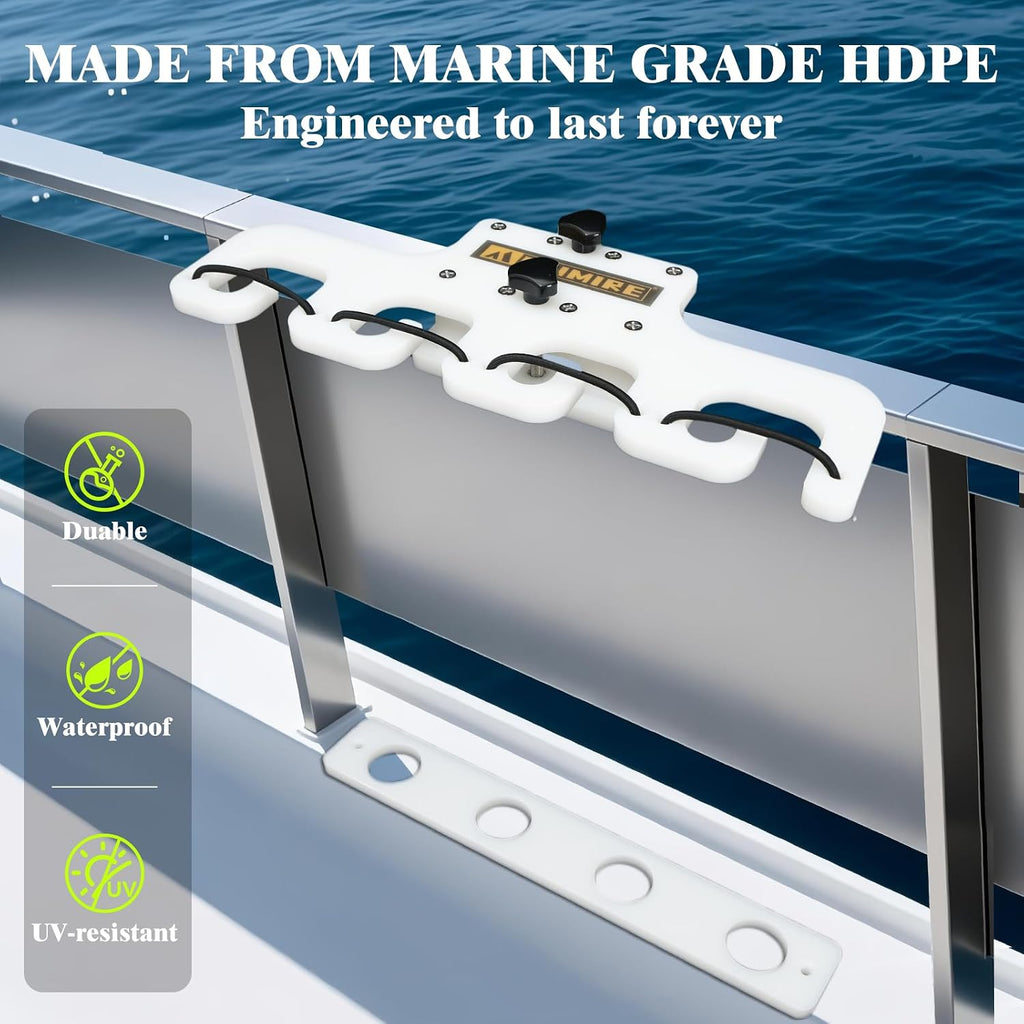 Fishing Rod Holder for Pontoon Boats，Square Rail Mount Pontoon Rod Holder | White HDPE Pontoon Boat Fishing Rod
