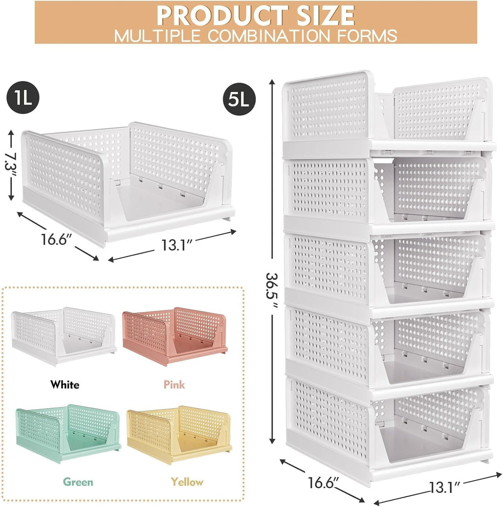 8 Pack Stackable Closet Storage Basket - Stackable Storage Bins
