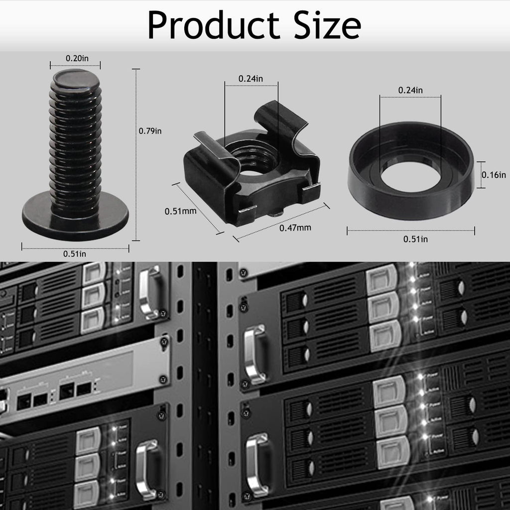 50-Pack M6 x 16mm Computer Rack Mount Cage Screws, Nuts & Washers for Server Cabinet - Black