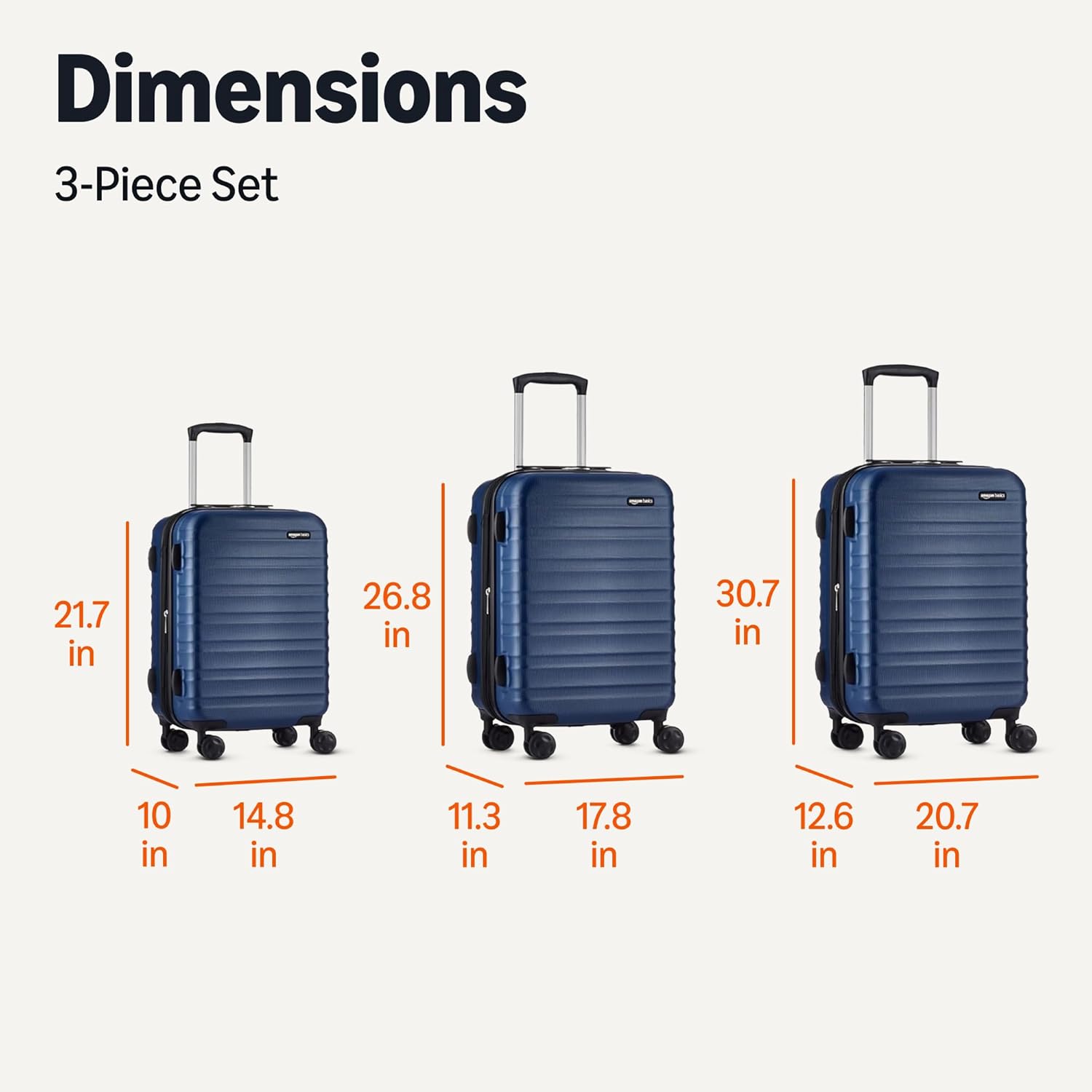 3-Piece Hardside Expandable Luggage Set (21" Carry-On, 26", 30"), Spinner Suitcases with Multi-directional Wheels