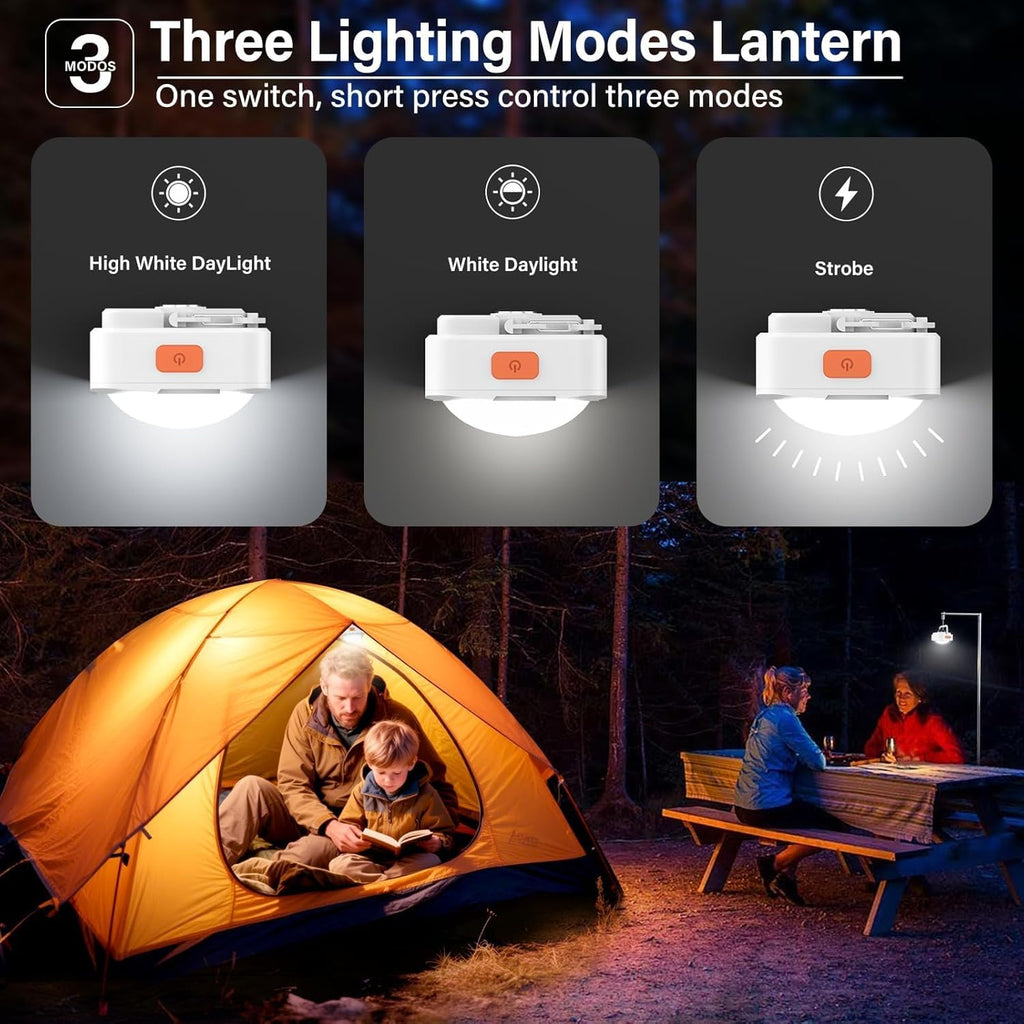 Rechargeable Camping Lights FLY2SKY 2Pcs White Tent Lights Mini Flashlight Portable LED Camping Lantern Survival Gear
