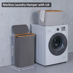 Slim Laundry Basket,60L Laundry Hamper with Lid, Tall Hamper for Laundry,Dirty Cloth Hamper with Bamboo Handle for