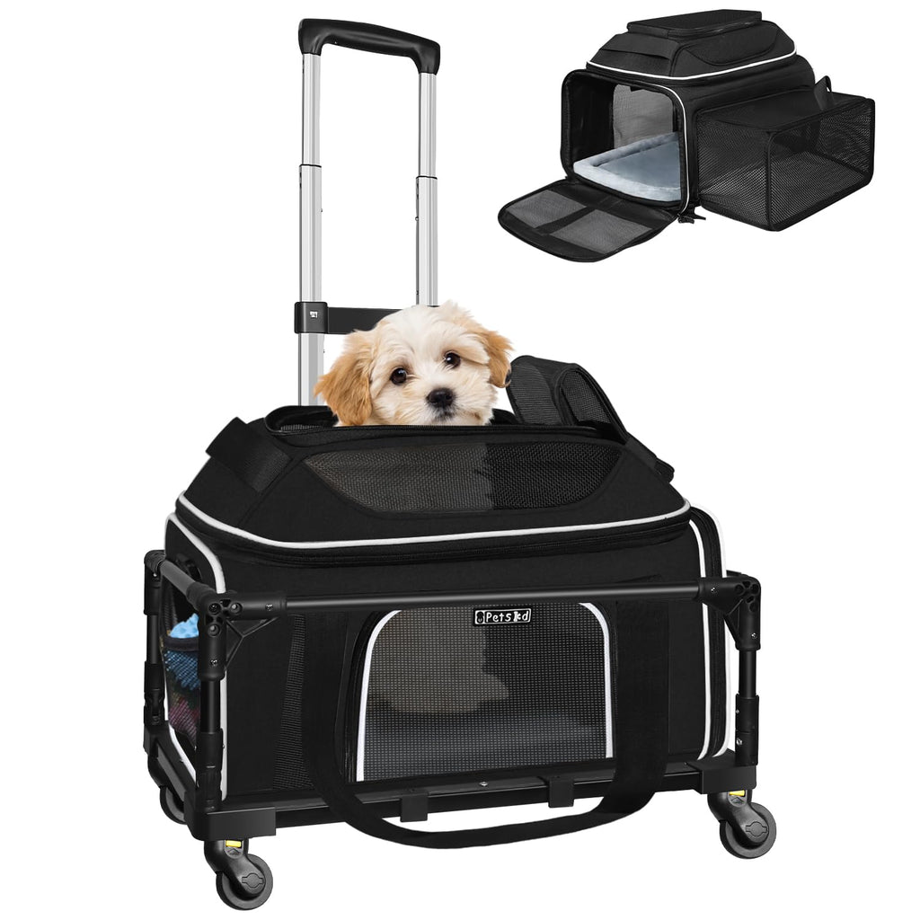 Top & Side Expandable Small Pet Carrier with Wheels Airline Approved