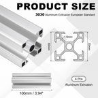 uxcell 4Pcs 100mm 3030 Aluminum Extrusion Profile, Anodized Linear Rail