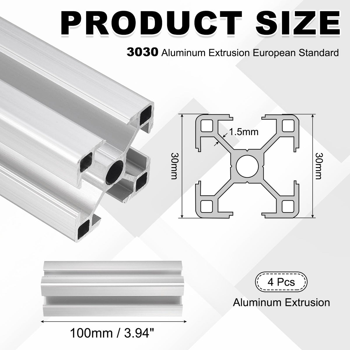 uxcell 4Pcs 100mm 3030 Aluminum Extrusion Profile, Anodized Linear Rail