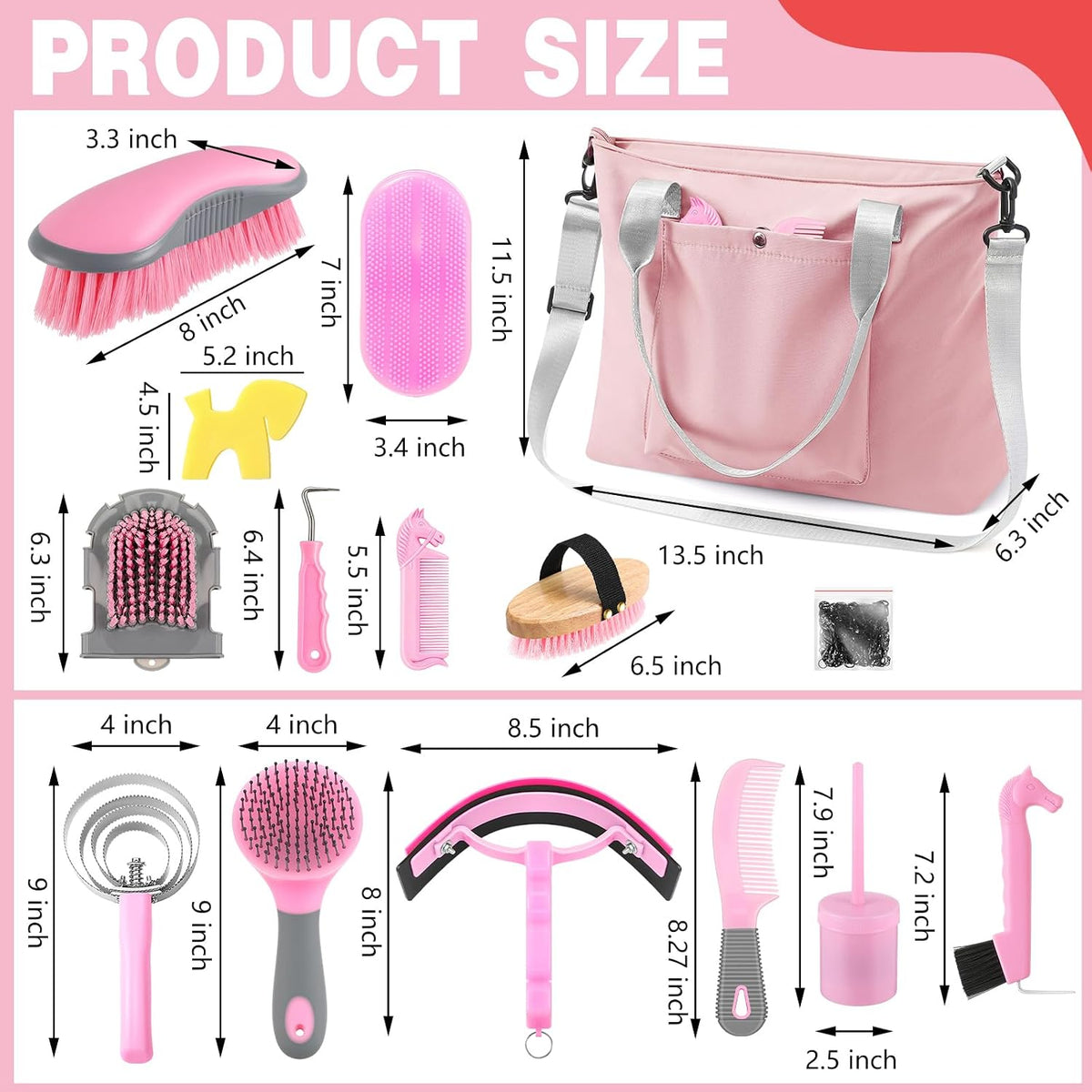 15 Pieces Horse Grooming Kit with Organizer Tote Bag Tack Room Supplies Horse Brush Sets Care Equine Cleaning Kit