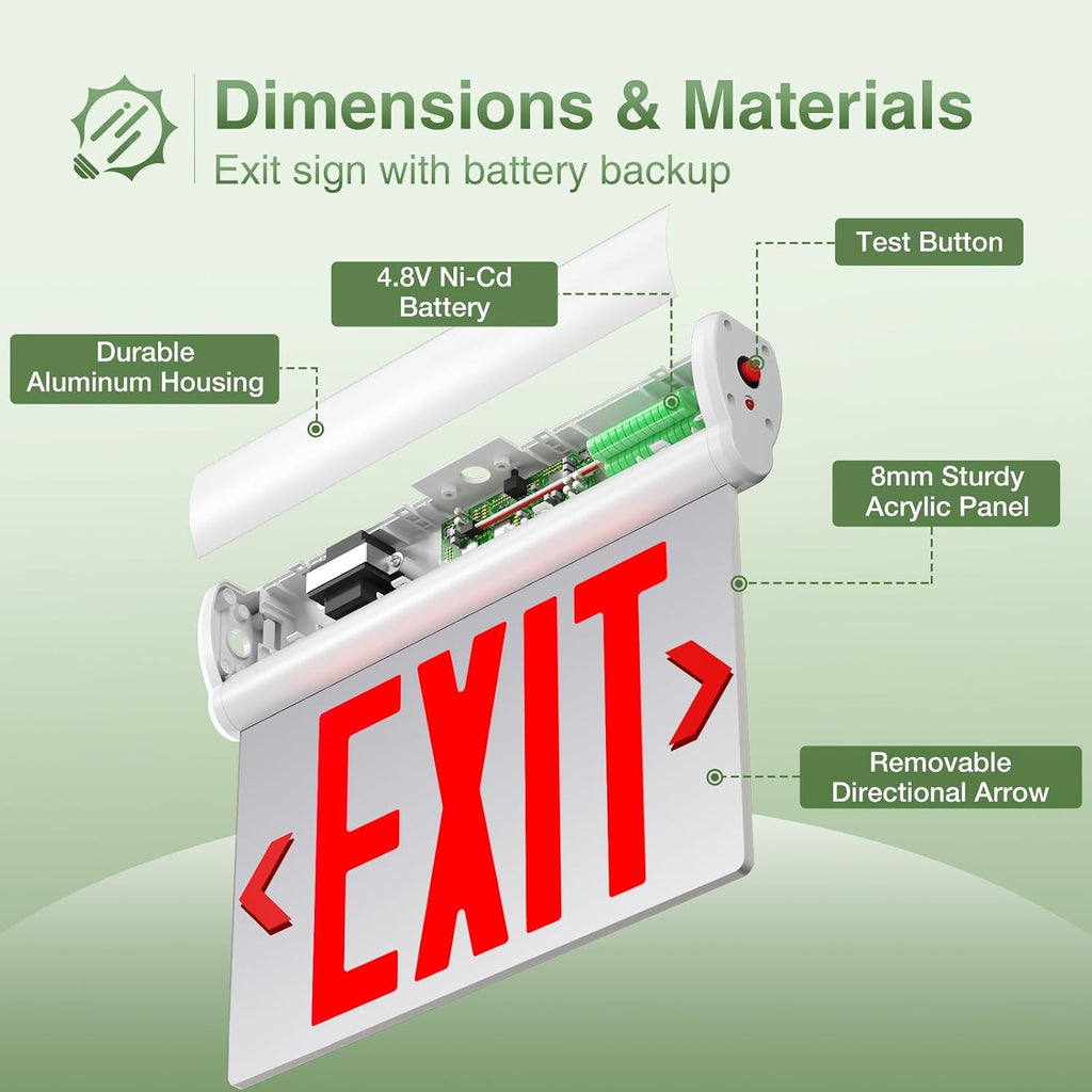2 Pack Red LED Double-Sided Exit Sign with Battery Backup
