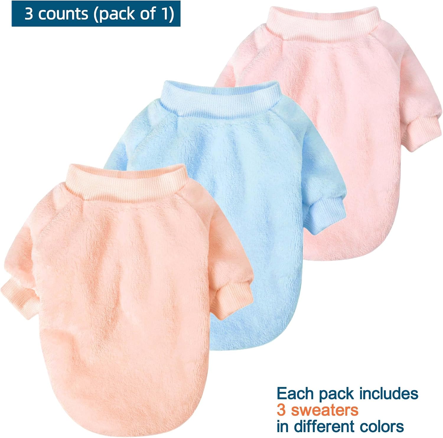 Dog Sweater | 3-Pack Clothes Jackets XXS - XXL for Small Dog Breed (Male & Girl), Soft Winter Coats Sweaters for Dogs