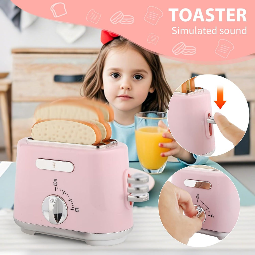 Play Kitchen Accessories, Pretend Play Kitchen Appliances Toy Set with Coffee Maker Machine, Toaster, Mixer, Blender