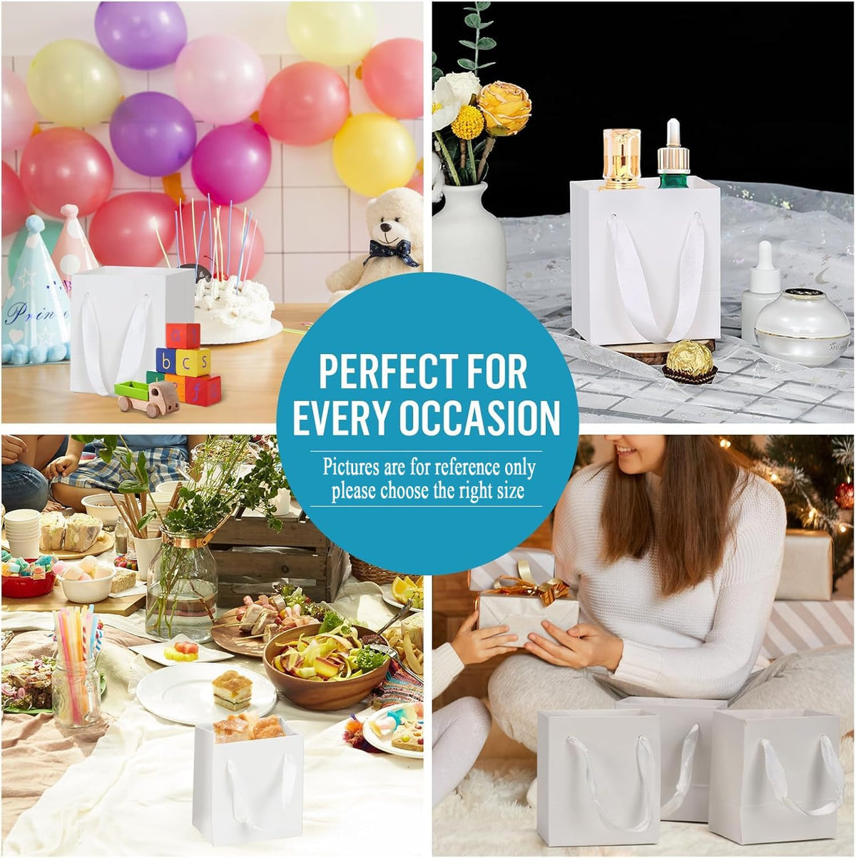 White Gift Bags with Tissue Paper, 30 Pack, 7x4x9 In