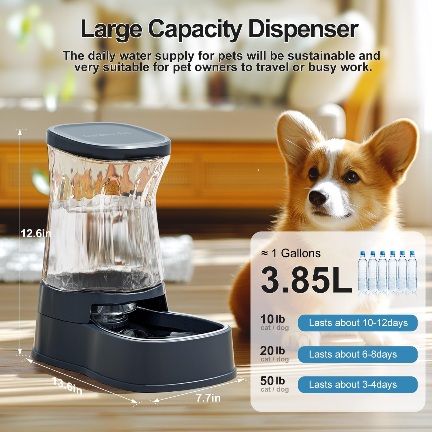 Automatic Dog Water Dispenser Gravity Stainless Steel Water Waterer Feeder, 100% BPA-Free Large Capacity Water