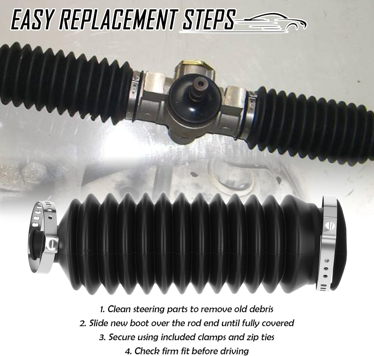 2PCS Inner Tie Rod Boot Kit with Zip Ties & Clamps,Thickened Silicone Rack and Pinion Boot for Steering Components,Durable Anti-Dust Steering Rack Boots Car Accessories