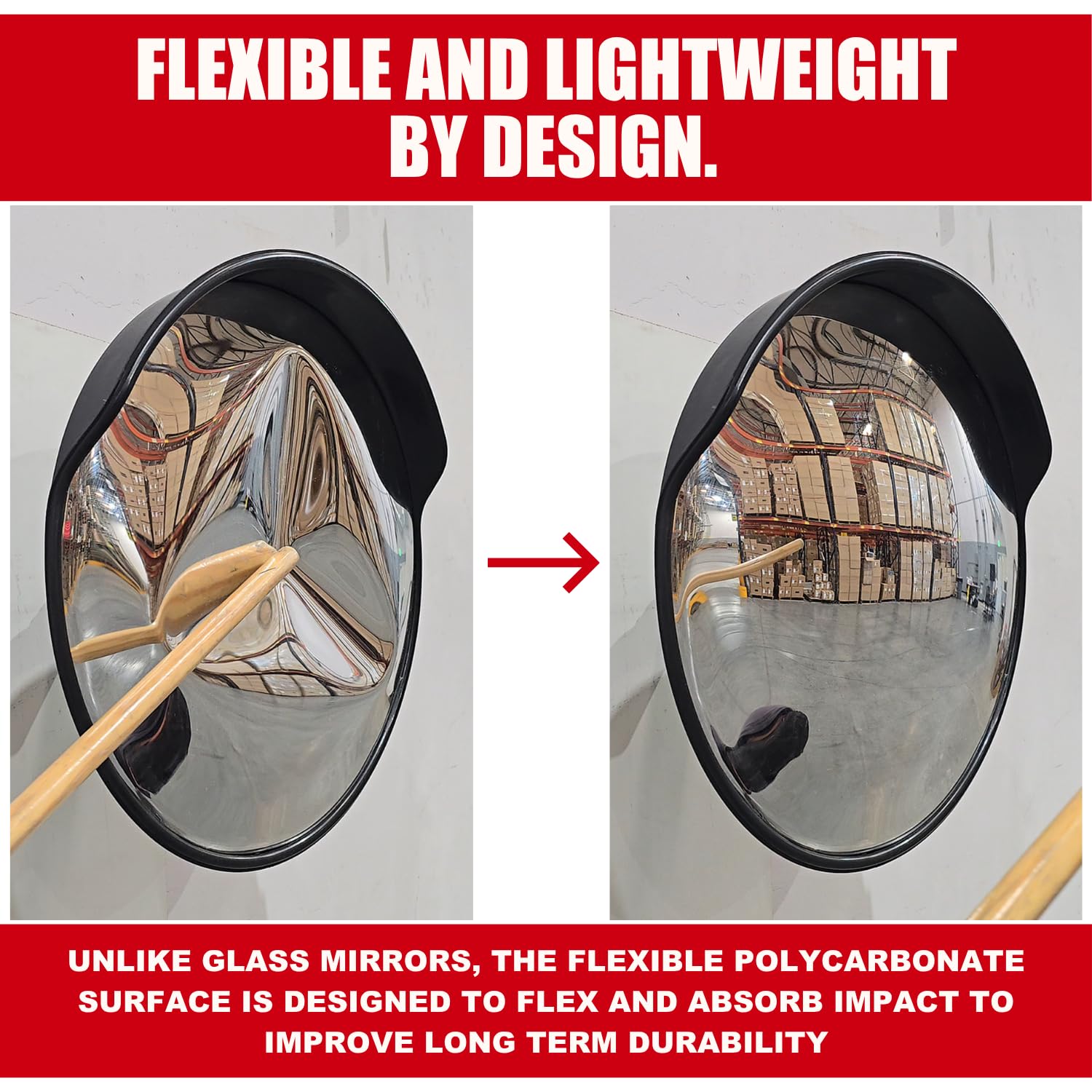 Large 24 Inch Convex Mirror for Blind Spots - Shatterproof Polycarbonate, 180° Wide View for Driveways