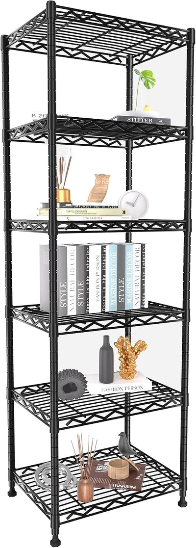 6-Tier Storage Shelves Standing Shelving Metal Units, Adjustable Height Wire Shelf Display Rack for Pantry Laundry