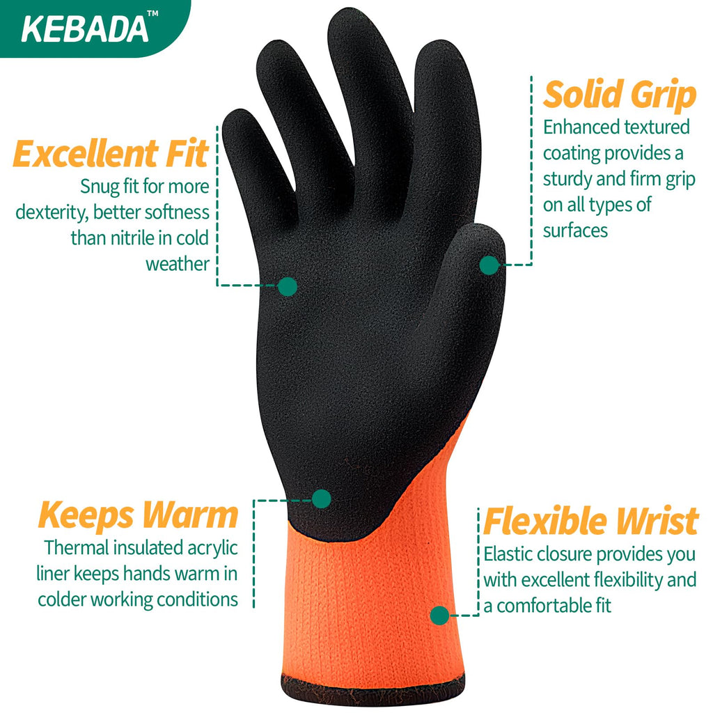 T3 Winter Work Gloves for Men and Women, Long Cuffs, 1 Pair, Orange