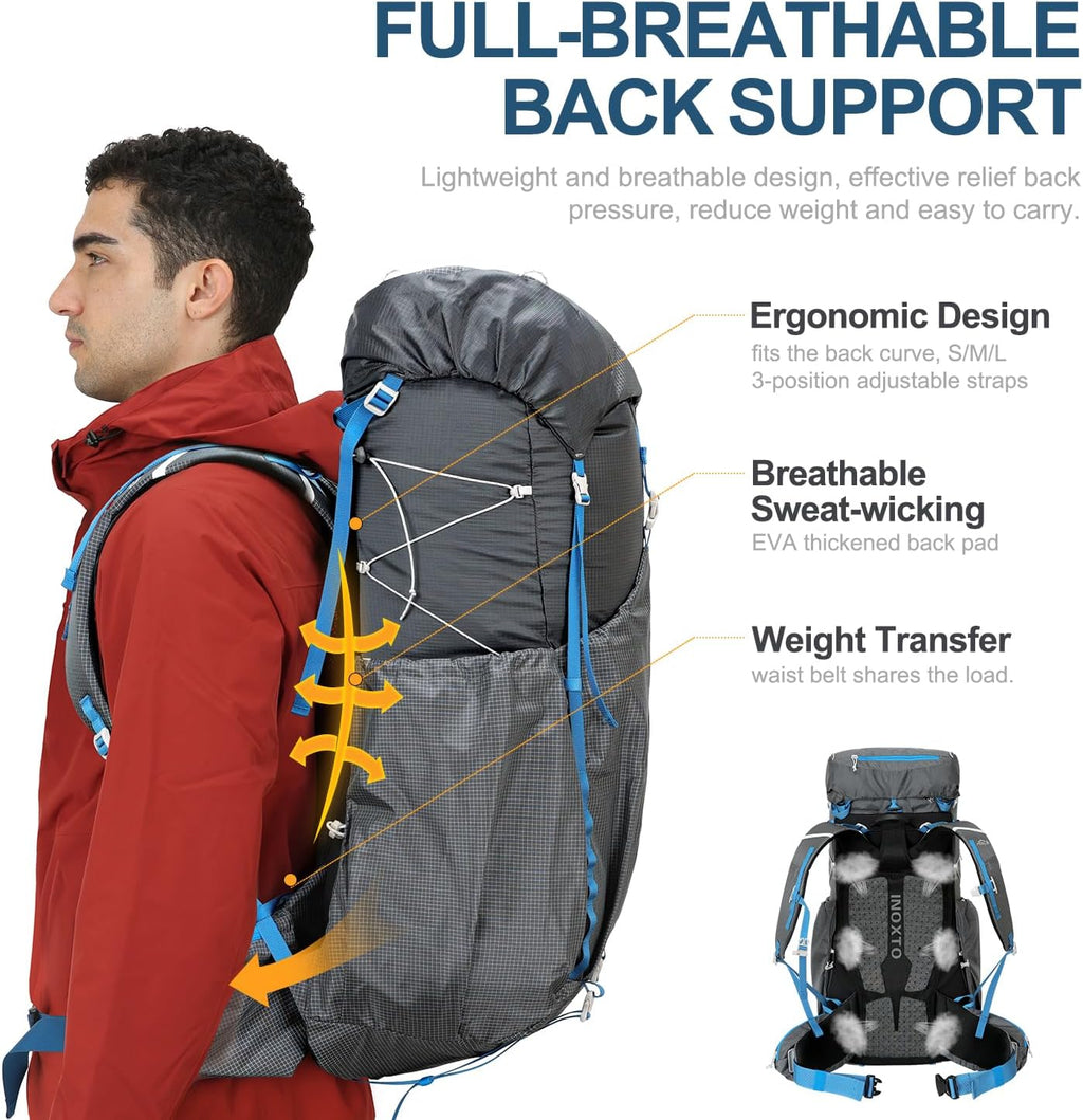 55L Internal Frame Waterproof Hiking Camping Backpack with 3L Water Bladder and Rain Cover, Large Lightweight Travel