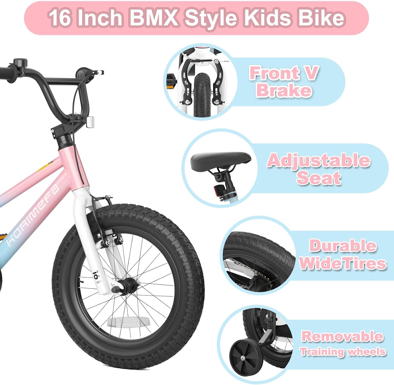 Kids Bike 12/14/16 with Training Wheels for 2-9 Boy Girl, BMX Style Bicycle | Coaster, Carbon Steel, V-Brake