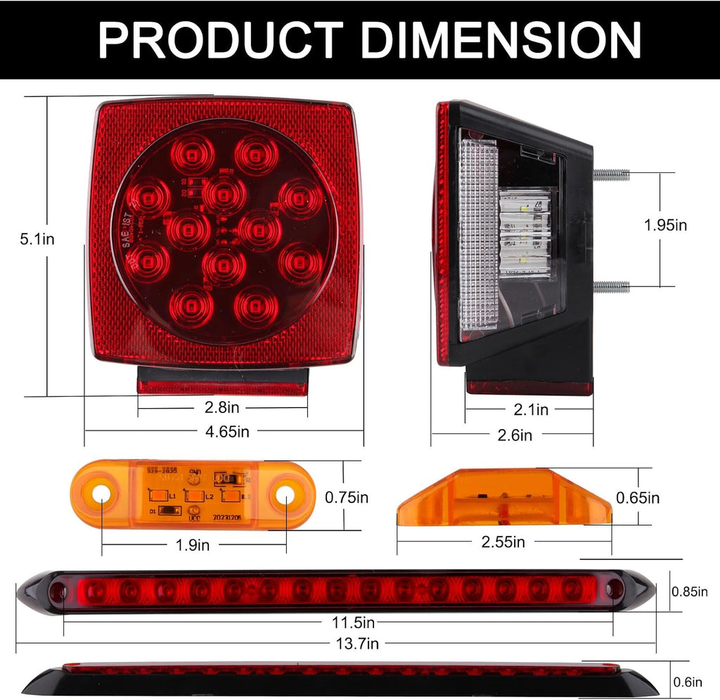Submersible LED Trailer Light Kit with Wiring Harness for Boat RV Camper